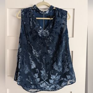 WHBM velvet burn out blue sleeveless blouse